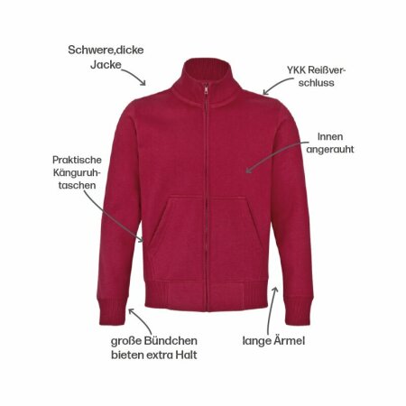 Stehkragensweatshirtjacke Junis, Farbe: rot, Größe: XS